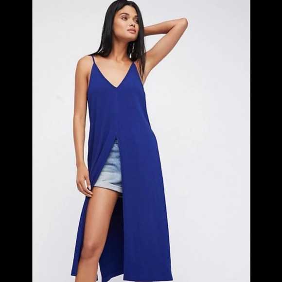 Free People FP beach royal blue sunny side maxi tank lagenlook size small - Picture 1 of 14